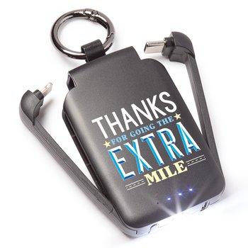 Thanks for Going the Extra Mile 3-in-1 2,000-mAh Mini Power Bank With LED Light & Keychain Ring from Positive Promotions