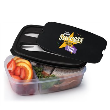 Our Success Begins With You 2-Section Food Container With Utensils from Positive Promotions