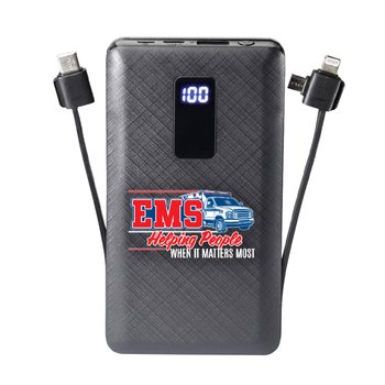 EMS: Helping People When It Matters Most 10,000-mAh 3-in-1 Power Bank With Built-In Charging Cables from Positive Promotions