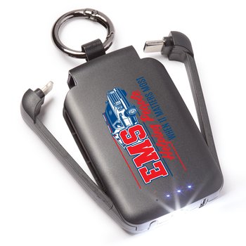 EMS: Helping People When It Matters Most 3-in-1 2,000-mAh Mini Power Bank With LED Light & Keychain Ring from Positive Promotions