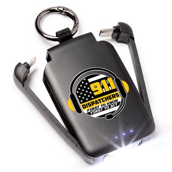 911 Dispatchers: First to Know, First to Act 3-in-1 2,000-mAh Mini Power Bank With LED Light & Keychain Ring from Positive Promotions