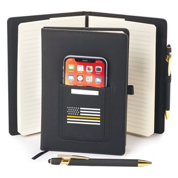 Thin Gold Line Eastland Refillable Journal With Phone Pocket & Stylus Pen from Positive Promotions