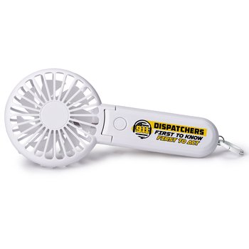 911 Dispatchers: First to Know, First to Act 2-in-1 3-Speed Rechargeable Hand & Desk Fan With Carabiner from Positive Promotions