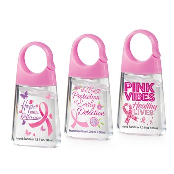 Breast Cancer Awareness Hand Sanitizer With Carabiner Clip Assortment - Pack of 12 from Positive Promotions