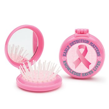 Early Detection Matters; Knowledge Saves Lives Pink Folding Brush/Mirror from Positive Promotions