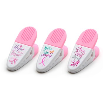Breast Cancer Awareness Pink/White Magnetic Clip Assortment -12 Pack from Positive Promotions