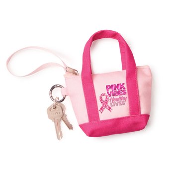 Pink Vibes, Healthy Lives Mini Cotton Tote Bag Wallet With Carabiner & Wristlet from Positive Promotions
