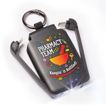 Pharmacy Team: Keepin' It Refilled! 3-in-1 2,000-mAh Mini Power Bank With LED Light & Keychain Ring from Positive Promotions