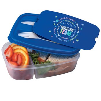 Housekeeping Team 2-section Food Container With Utensils from Positive Promotions