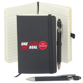 One Team One Goal No Limits Mini Pocket Journal With Mini Stylus Metal Pen from Positive Promotions