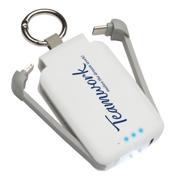 Teamwork Makes The Dreamwork 3-In-1 2000 MaH Mini Power Bank With LED Light Key Ring from Positive Promotions