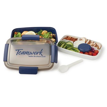 Teamwork Makes The Dreamwork Locking Stacker Food Container 68-Oz. from Positive Promotions