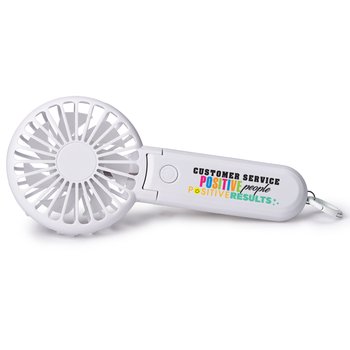 Customer Service: Positive People, Positive Results 2-in-1 3-Speed Rechargeable Hand & Desk Fan With Carabiner from Positive Promotions