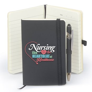 Nursing The Heartbeat Of Healthcare Pocket Journal With Mini Stylus Metal Pen from Positive Promotions