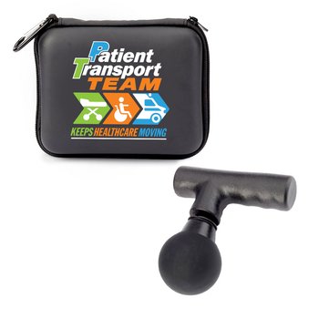 Patient Transport Team Keeps Healthcare Moving Portable Mini Massage Gun With Carabiner Carry Case from Positive Promotions