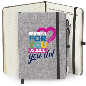 Grateful For You & All That You Do! Heathered Journal With Quotes & Stylus Pen from Positive Promotions