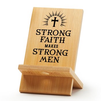 Strong Faith Makes Strong Men Bamboo Phone/Tablet Holder from Positive Promotions