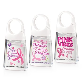 Breast Cancer Awareness Hand Sanitizer With Carabiner Clip Assortment - Pack of 12 from Positive Promotions