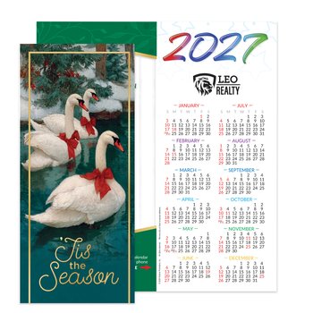 'Tis The Season 2027 Gold Foil-Stamped Greeting Card Calendar - One-Color Personalization Available from Positive Promotions
