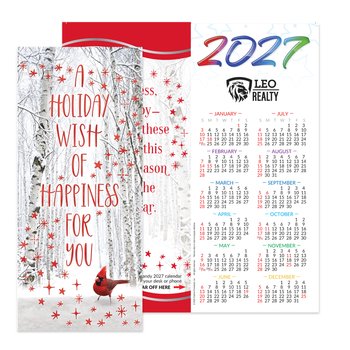 A Holiday Wish Of Happiness For You 2027 Red Foil-Stamped Greeting Card Calendar - One-Color Personalization Available from Positive Promotions