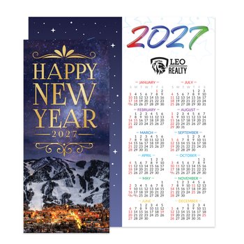 Happy New Year 2027 Gold Foil-Stamped Greeting Card Calendar - One-Color Personalization Available from Positive Promotions
