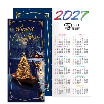 Merry Christmas 2027 Gold Foil-Stamped Greeting Card Calendar - One-Color Personalization Available from Positive Promotions