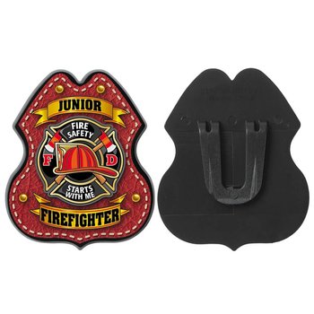 Red Leather Clip-On Junior Firefighter Badge from Positive Promotions