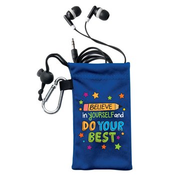 Believe In Yourself And Do Your Best Earbuds In Microfiber Pouch from Positive Promotions