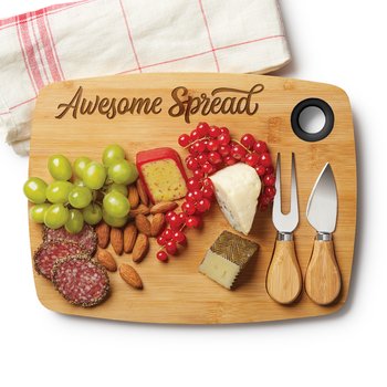 Awesome Spread Bamboo Charcuterie Cheese Board with Cutlery Set from Positive Promotions