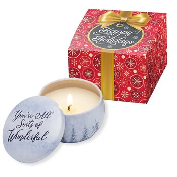 You're All Sorts Of Wonderful Soy Candle in Holiday Tin in Holiday Gift Box from Positive Promotions