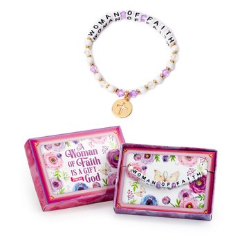 Woman of Faith Beaded Bracelet in Gift Box from Positive Promotions