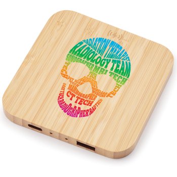 Skull Word Cloud Bamboo 10W Wireless Charging Pad With Dual Ports from Positive Promotions