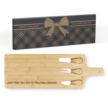 Any Way You Cut It, You Are Amazing Bamboo Charcuterie Board With Utensil Trio in Holiday Gift Box from Positive Promotions