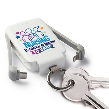 Nursing: It Takes a Team to Care 3-in-1 2,000-mAh Mini Power Bank With LED Light & Keychain Ring from Positive Promotions