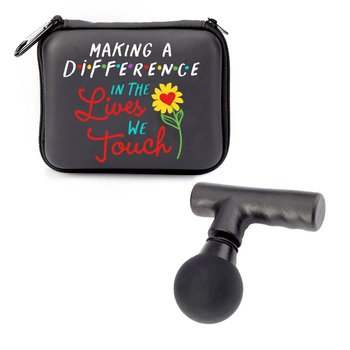 Making a Difference in the Lives We Touch Portable Mini Massage Gun With Carabiner Carry Case from Positive Promotions