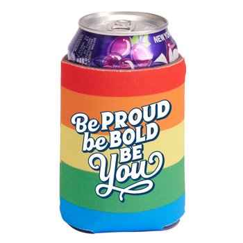 Be Proud. Be Bold. Be You. Rainbow Can Cooler from Positive Promotions