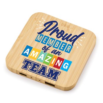 Proud Member of an Amazing Team Bamboo 10W Wireless Charging Pad With Dual Ports from Positive Promotions