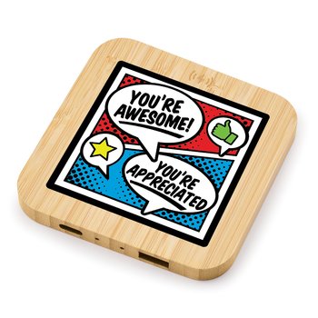 You're Awesome / You're Appreciated Bamboo 10W Wireless Charging Pad With Dual Ports from Positive Promotions