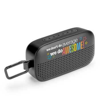We Don't Do Average; We Do Awesome! Soundwave 3-in-1 IPX5 Water-Resistant Wireless Bluetooth® Speaker, Sound Machine, & Phone Stand from Positive Promotions