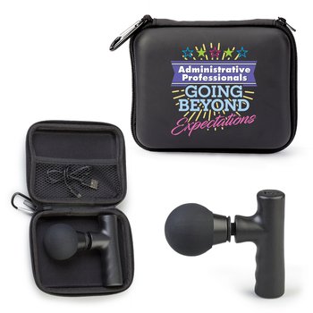 Administrative Professionals: Going Beyond Expectations Portable Mini Massage Gun With Carabiner Carry Case from Positive Promotions