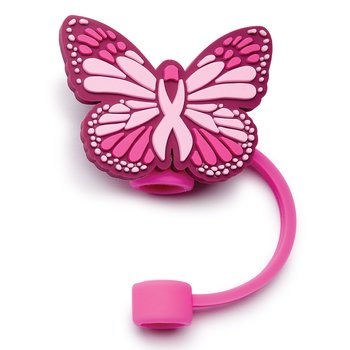 Pink Ribbon Butterfly Silicone Straw Topper from Positive Promotions
