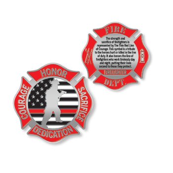 Red Maltese Cross Firefighter Challenge Coin With Case from Positive Promotions
