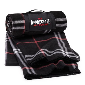We Appreciate All You Do Black/White/Red Roll-Up Eco Blanket from Positive Promotions