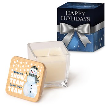 There's Snow Team Like Our Team 2-oz. Soy Candle With Bamboo Lid in Holiday Gift Box from Positive Promotions