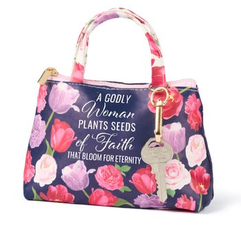 A Godly Mother Plants Seeds of Faith That Bloom for Eternity Floral Purse-Shaped Wallet With ID Window from Positive Promotions