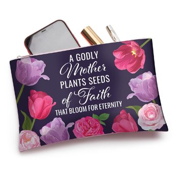 A Godly Mother Plants Seeds of Faith That Bloom for Eternity Floral Carry-All Pouch from Positive Promotions
