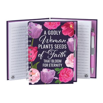 A Godly Woman Plants Seeds of Faith That Bloom for Eternity Spiral Notebook With Pen from Positive Promotions