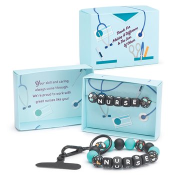 Nurse 3-in-1 Beaded Bracelet, Keychain, & Phone Holder from Positive Promotions