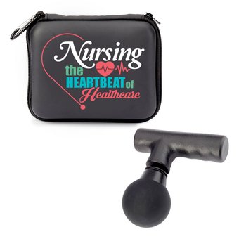 Nursing: The Heartbeat of Healthcare Portable Mini Massage Gun With Carabiner Carry Case from Positive Promotions