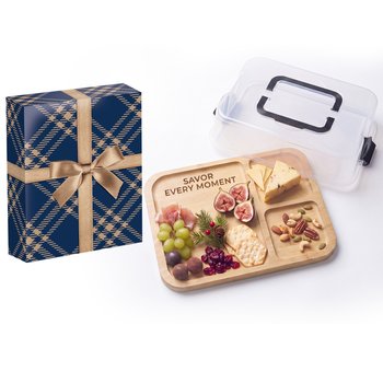 Savor Every Moment 2-In-1 Locking Charcuterie Board In Holiday Gift Box from Positive Promotions